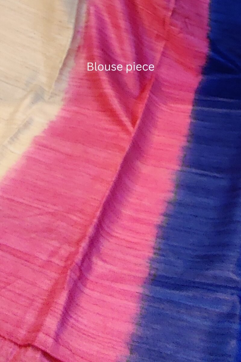 Tussar Tales - Ink Blue, Candy Pink and Cream - Tussar Plain Saree - Image 10