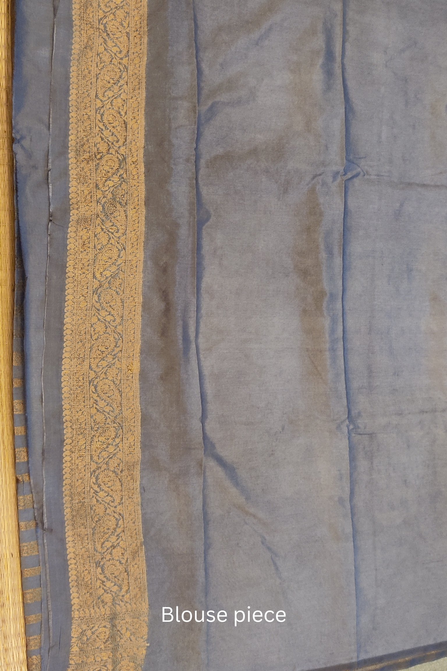 Banarasi Bloom: Soft Grey and Gold Khadi Silk Saree with Banarasi Weave - Image 7