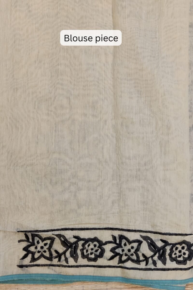 Chanderi Charisma - Cream and Black Hand Embroidery Chanderi Saree - Image 7
