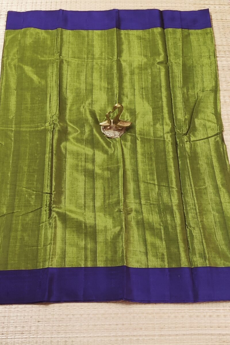 Ilkal Heritage - Crocodile Green with Dark Purple Self Weave Border - Ilkal Cotton Silk Saree - Image 3