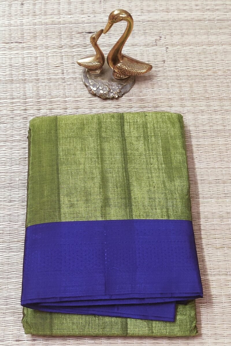 Ilkal Heritage - Crocodile Green with Dark Purple Self Weave Border - Ilkal Cotton Silk Saree