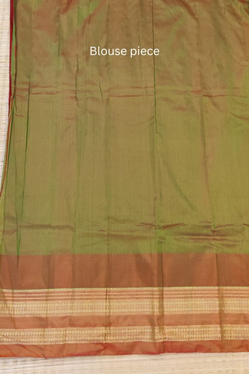 Ilkal Heritage - Red with Green Temple Border - Ilkal Poly Silk Saree - Image 8