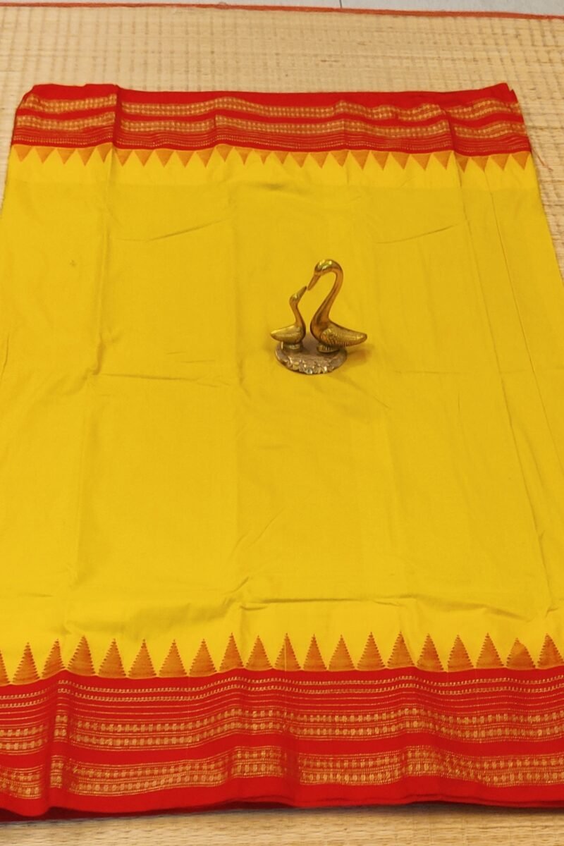 Ilkal Heritage - Turmeric Yellow with Red Temple Border - Ilkal Poly Silk Saree - Image 2