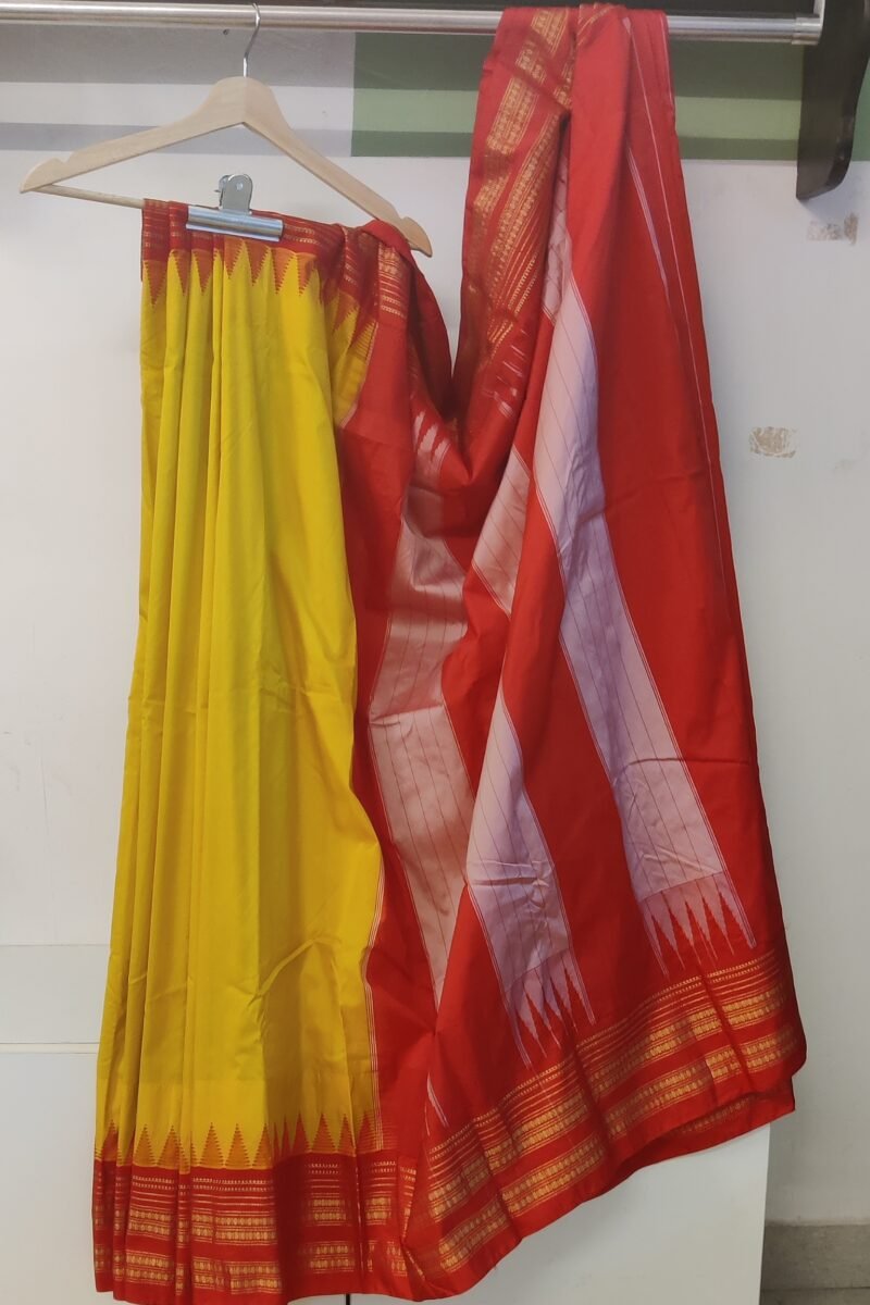 Ilkal Heritage - Turmeric Yellow with Red Temple Border - Ilkal Poly Silk Saree - Image 3
