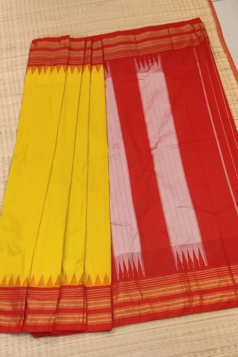Ilkal Heritage - Turmeric Yellow with Red Temple Border - Ilkal Poly Silk Saree - Image 5
