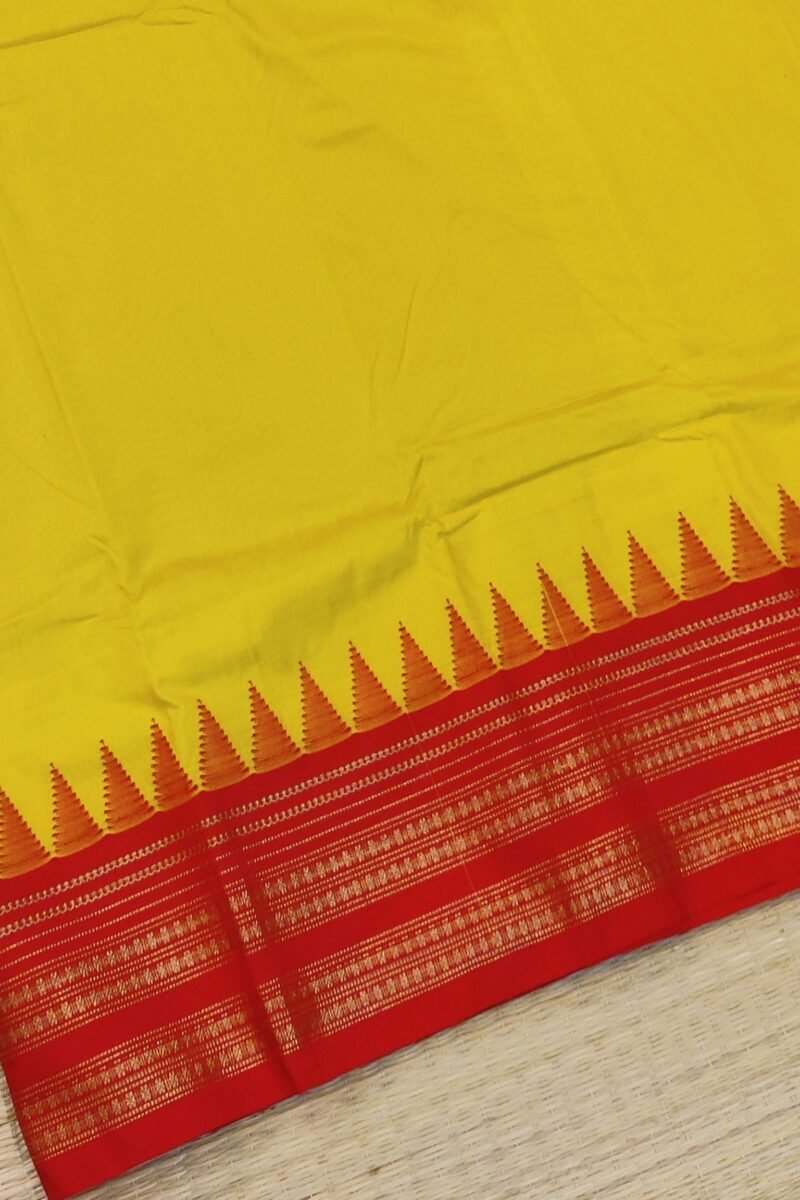 Ilkal Heritage - Turmeric Yellow with Red Temple Border - Ilkal Poly Silk Saree - Image 7