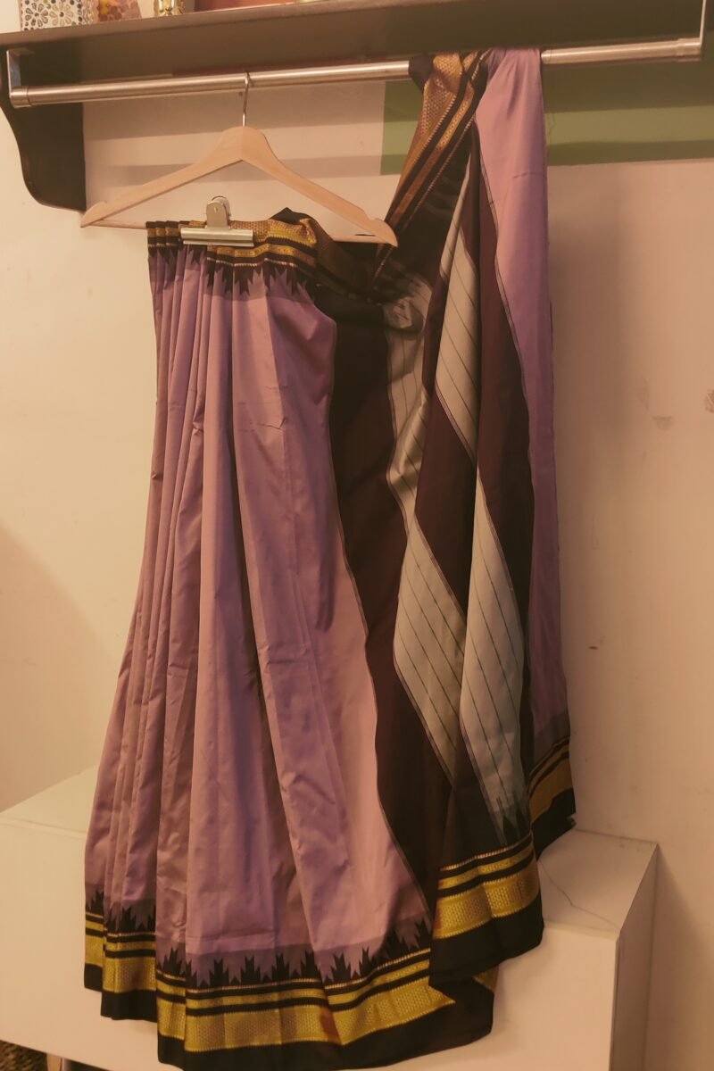 Ilkal Heritage - Onion Pink with Dark Wine Temple Border - Ilkal Poly Silk Saree - Image 2