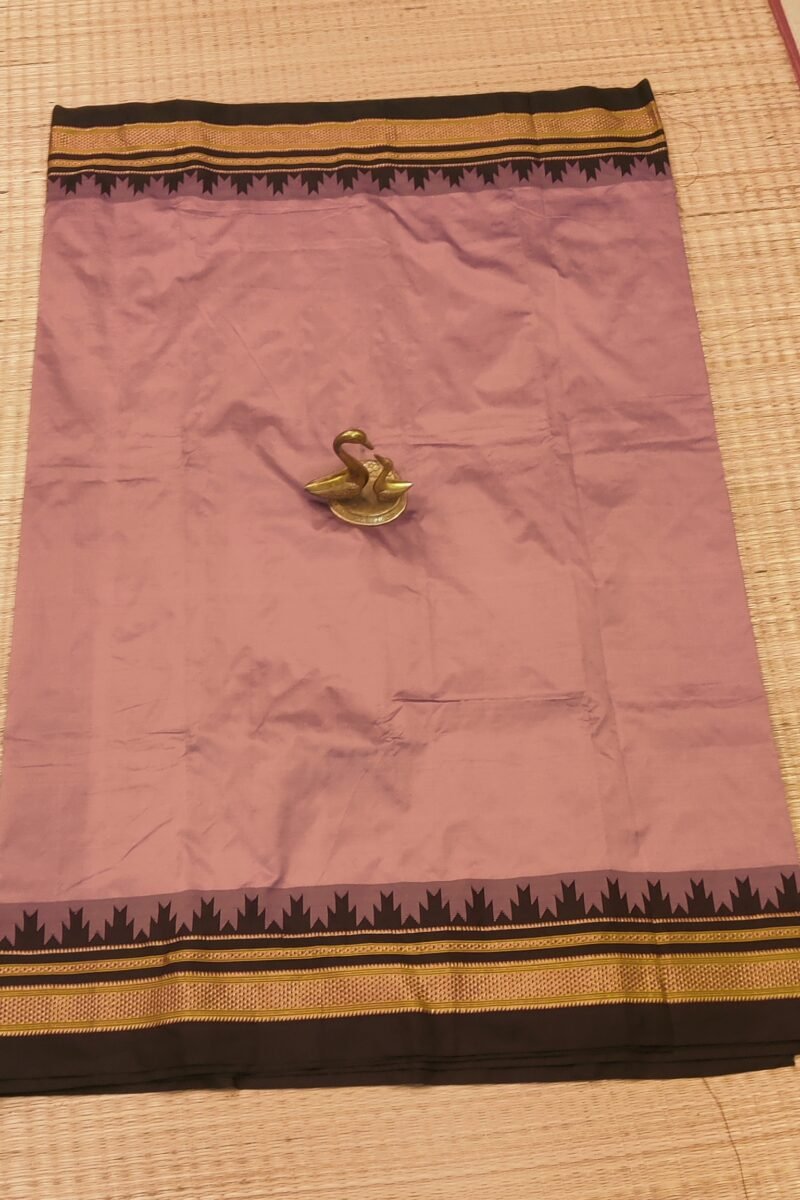 Ilkal Heritage - Onion Pink with Dark Wine Temple Border - Ilkal Poly Silk Saree - Image 3