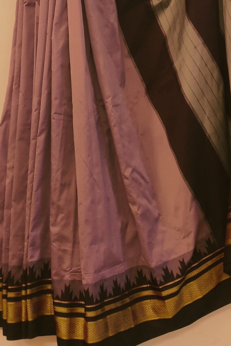 Ilkal Heritage - Onion Pink with Dark Wine Temple Border - Ilkal Poly Silk Saree - Image 6