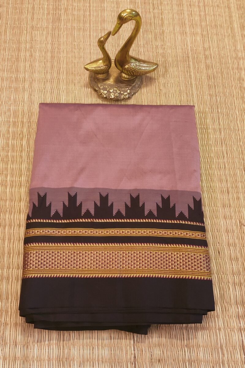 Ilkal Heritage - Onion Pink with Dark Wine Temple Border - Ilkal Poly Silk Saree