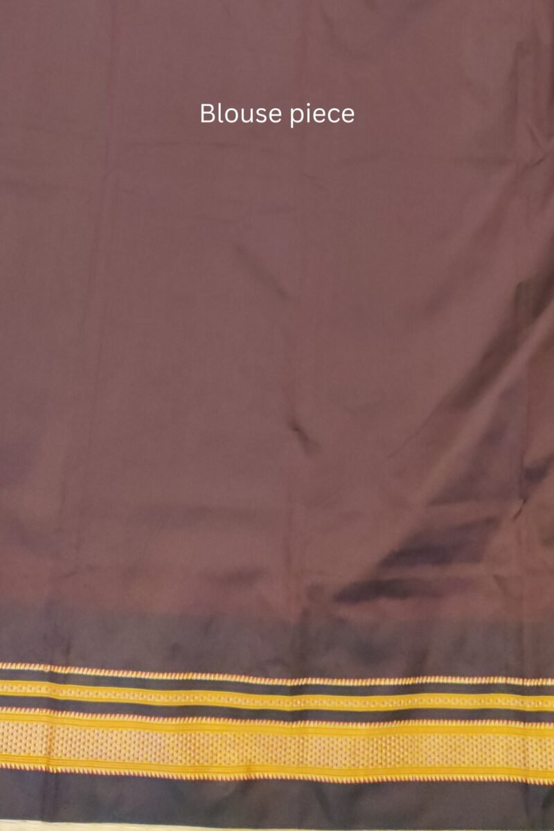 Ilkal Heritage - Mustard Yellow with Dark Wine Temple Border - Ilkal Poly Silk Saree - Image 8
