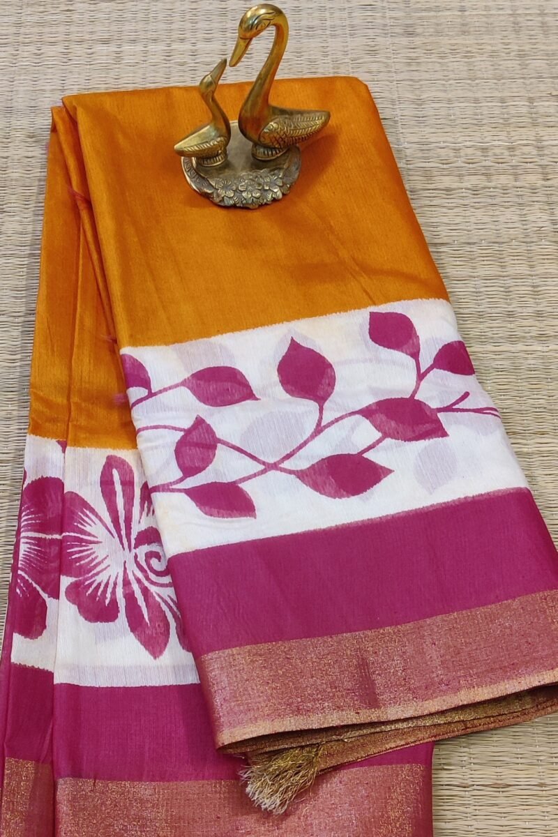 Jayshree Jiva - Orange and Magenta Cotton Silk Jayshree Staple Saree