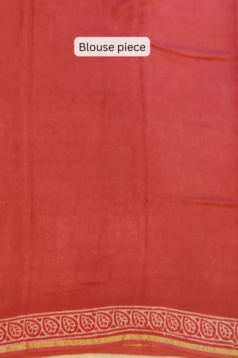 Chanderi Charisma - Red and Orange Handblock Print Chanderi Saree - Image 7