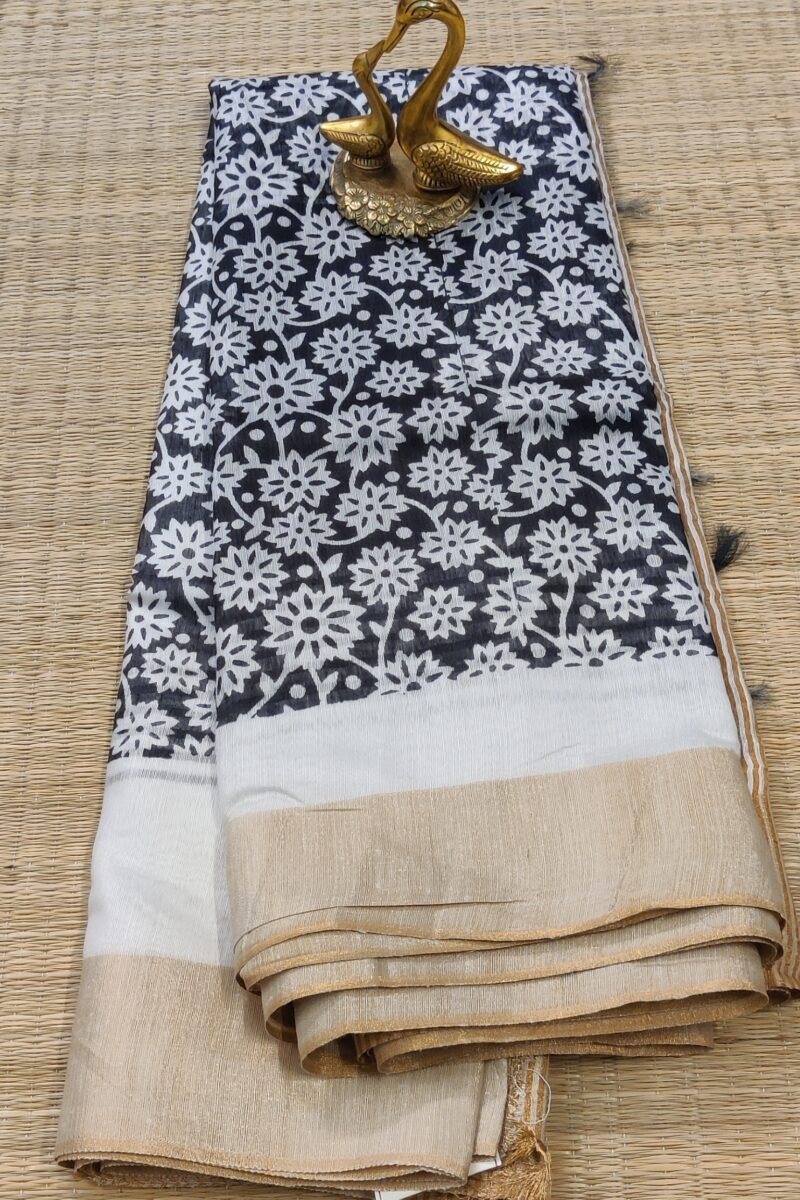 Jayshree Jiva - Off White and Black Cotton Silk Jayshree Staple Saree