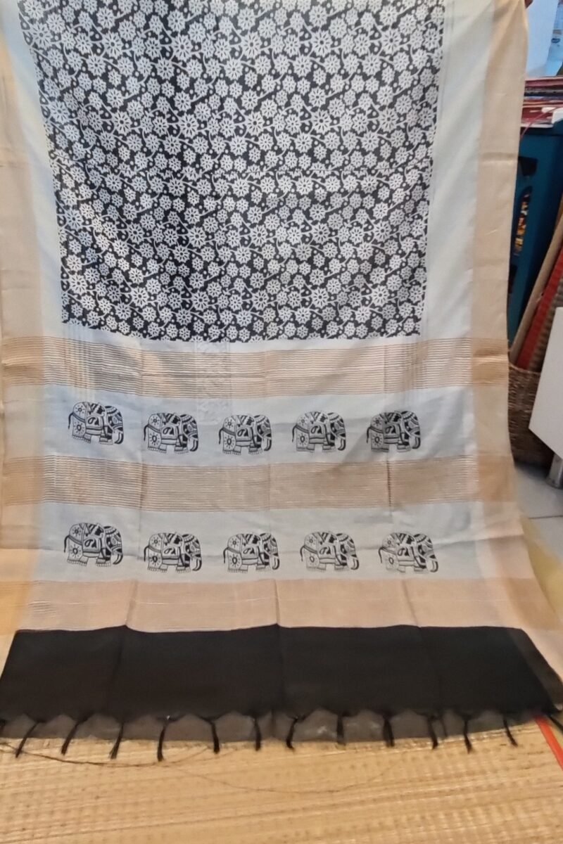 Jayshree Jiva - Off White and Black Cotton Silk Jayshree Staple Saree - Image 3