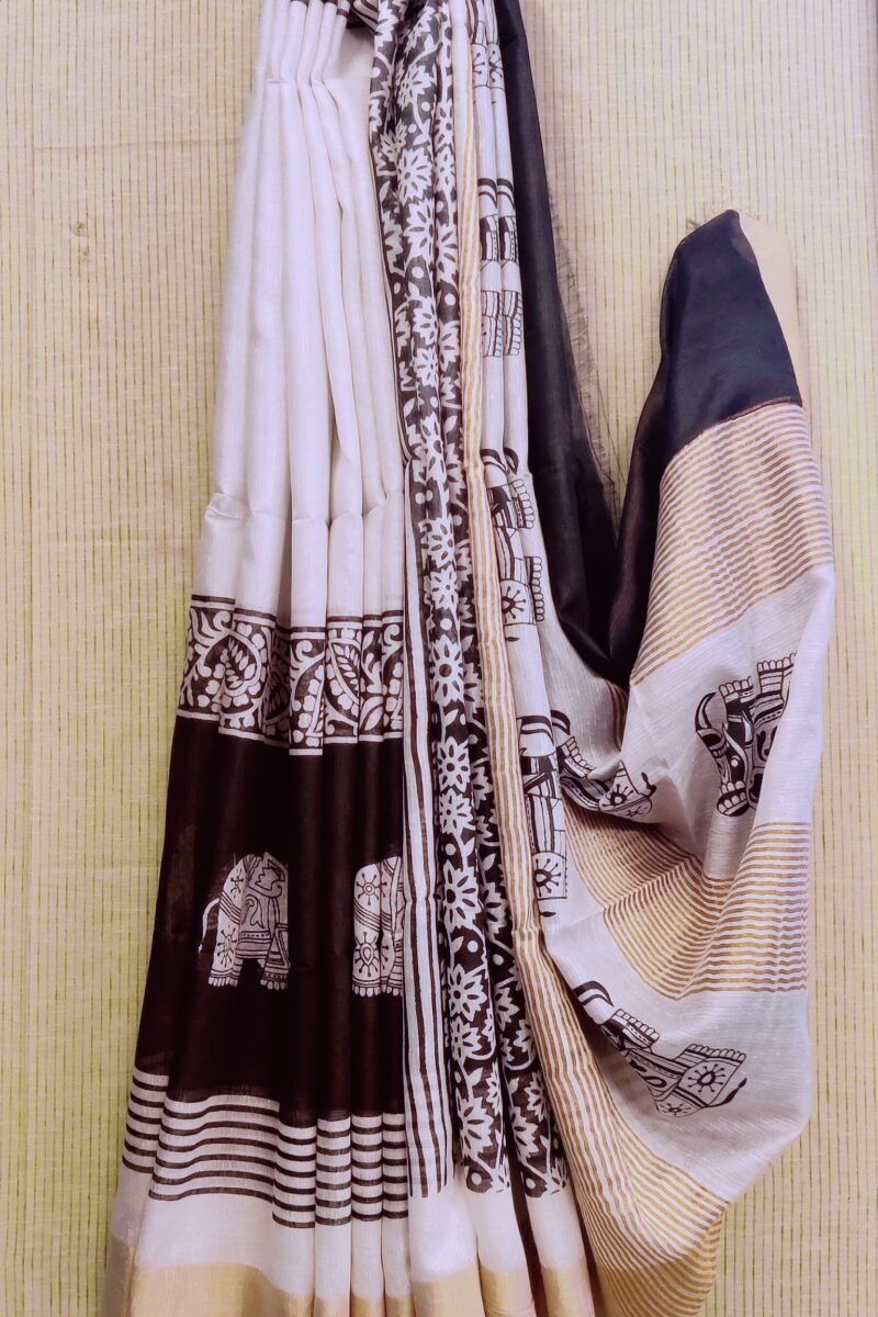 Jayshree Jiva - Off White and Black Cotton Silk Jayshree Staple Saree - Image 5