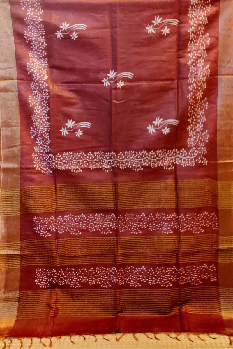 Jayshree Jiva - Brown and White Cotton Silk Jayshree Staple Saree - Image 5