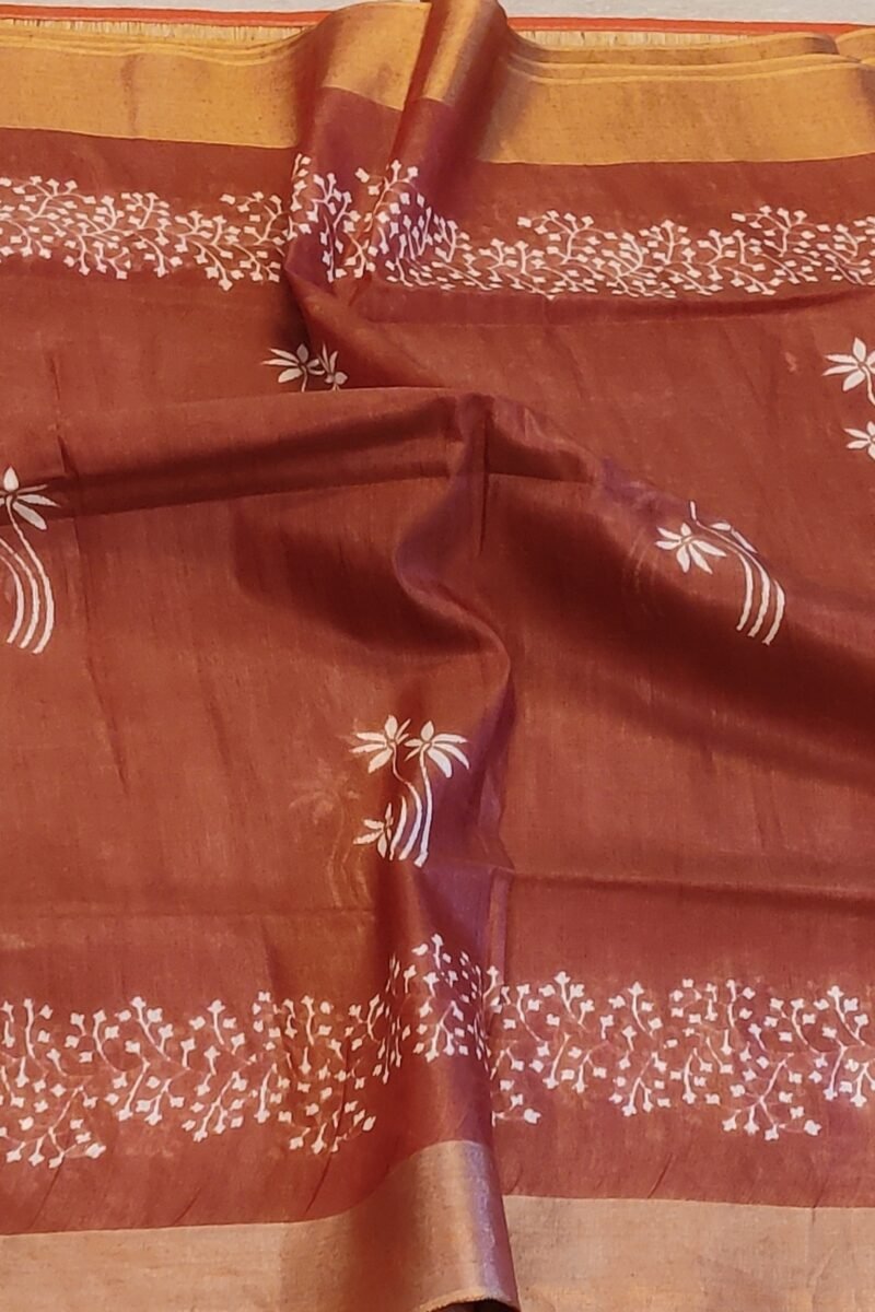 Jayshree Jiva - Brown and White Cotton Silk Jayshree Staple Saree - Image 6