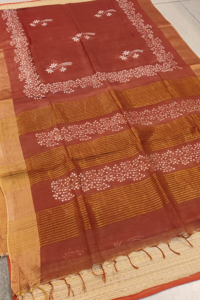 Jayshree Jiva - Brown and White Cotton Silk Jayshree Staple Saree - Image 7