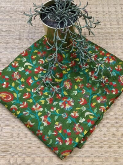 Mehendi Green Cotton Silk Unstitched Blouse Piece with Banarasi Multi-Thread Floral and Mango Vine Motifs