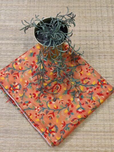 Light Orange Cotton Silk Unstitched Blouse Piece with Banarasi Multi-Thread Floral and Mango Leaf Weave