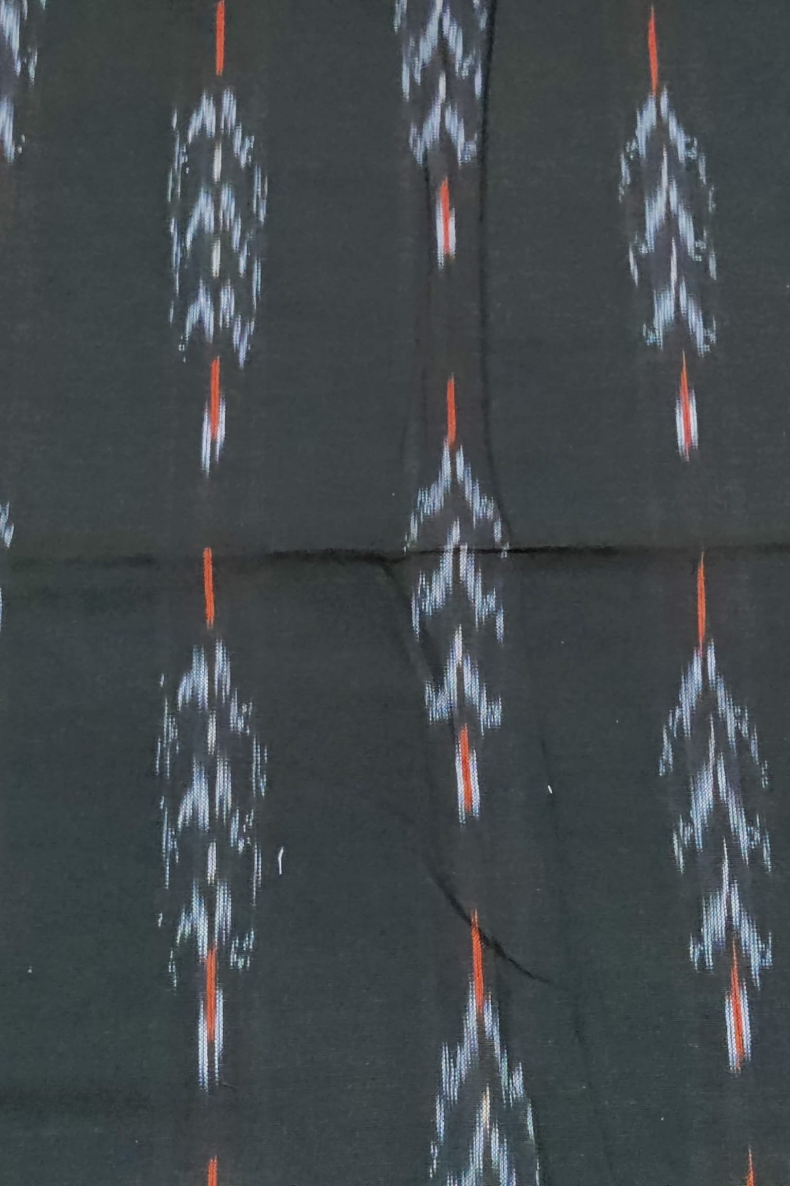 Black with Orange and White Tree Motif Ikkat Pure Cotton Blouse Piece - Image 2