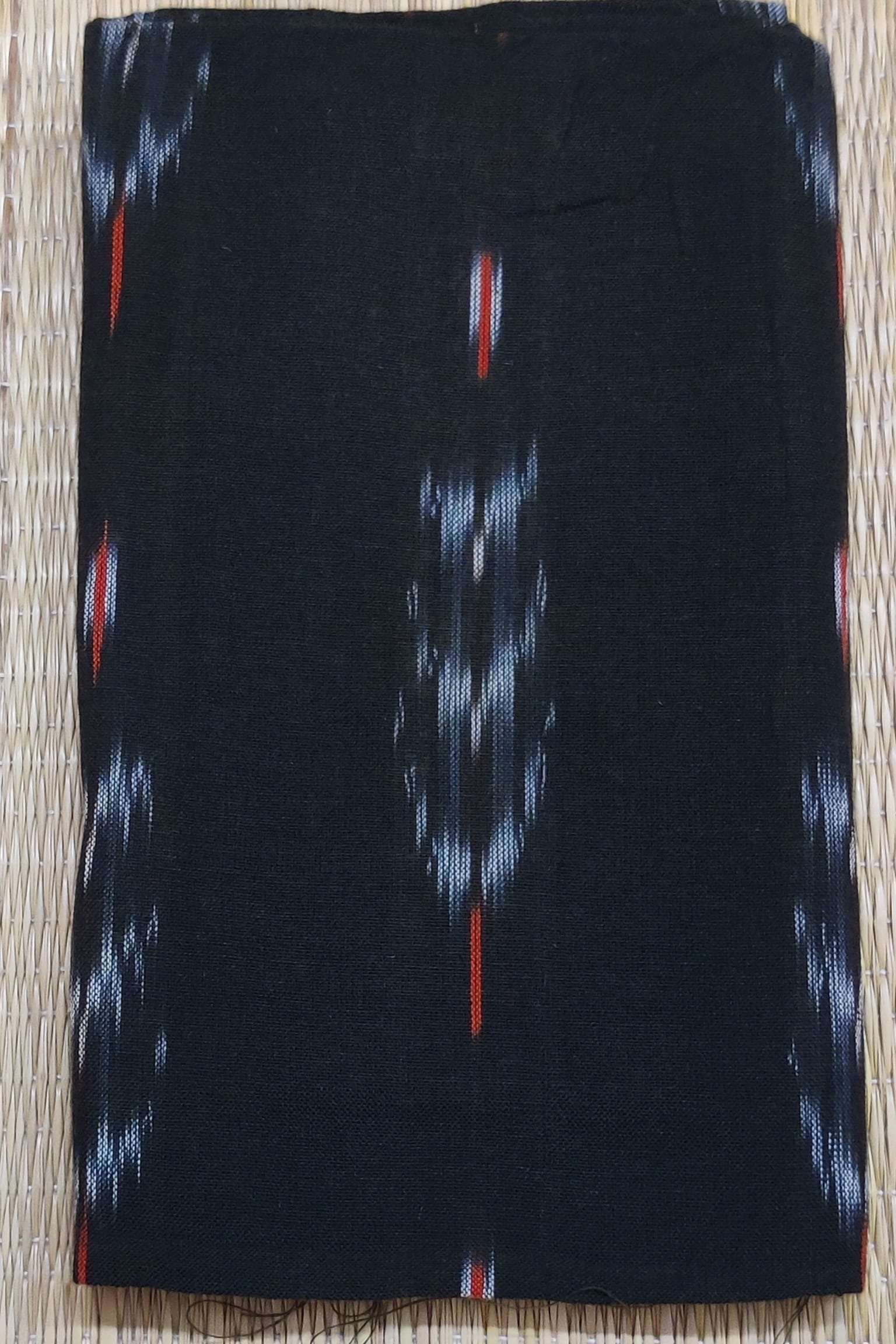 Black with Orange and White Tree Motif Ikkat Pure Cotton Blouse Piece - Image 3