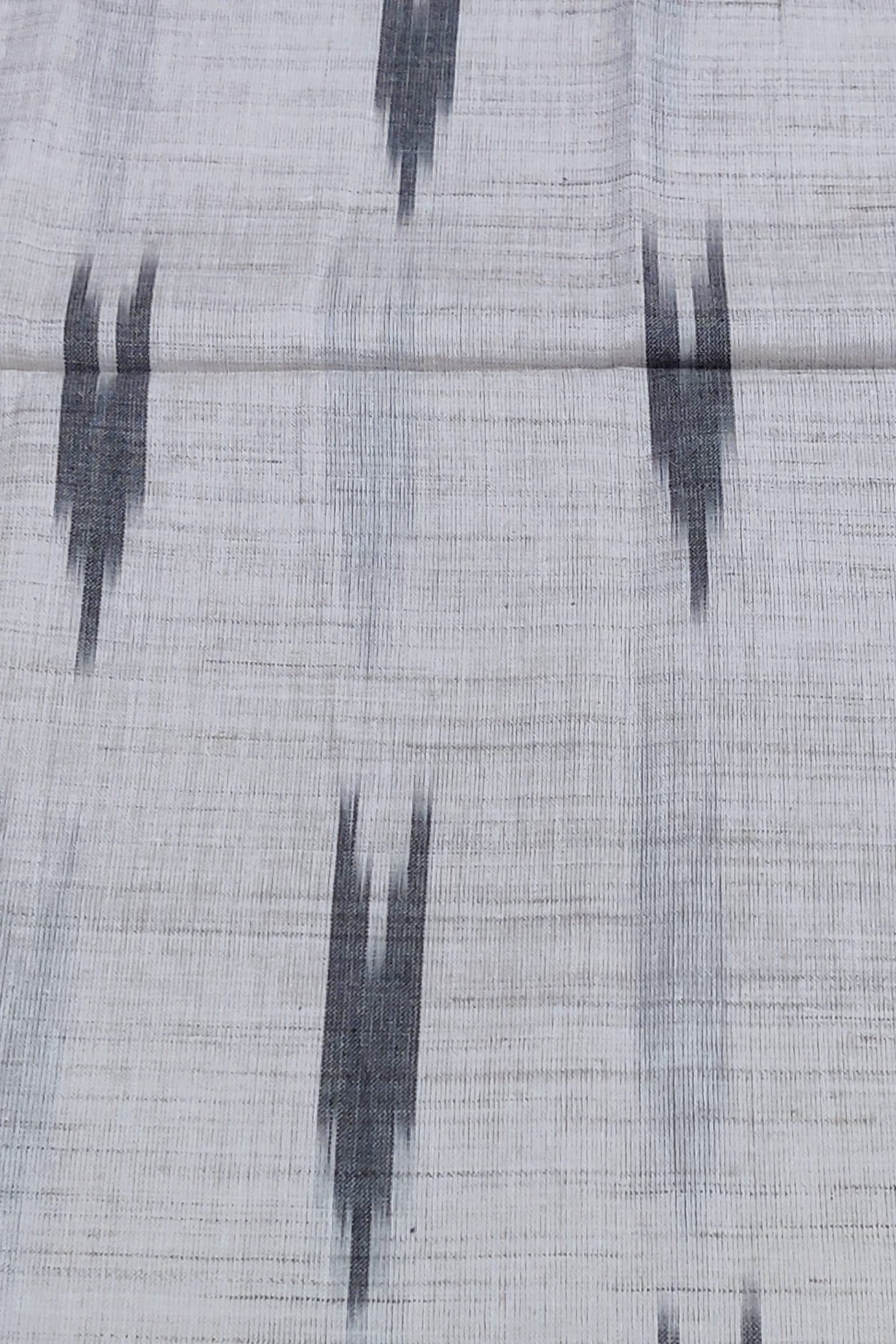 Off White with Grey Lines and Black Motif Ikkat Pure Cotton Blouse Piece - Image 2