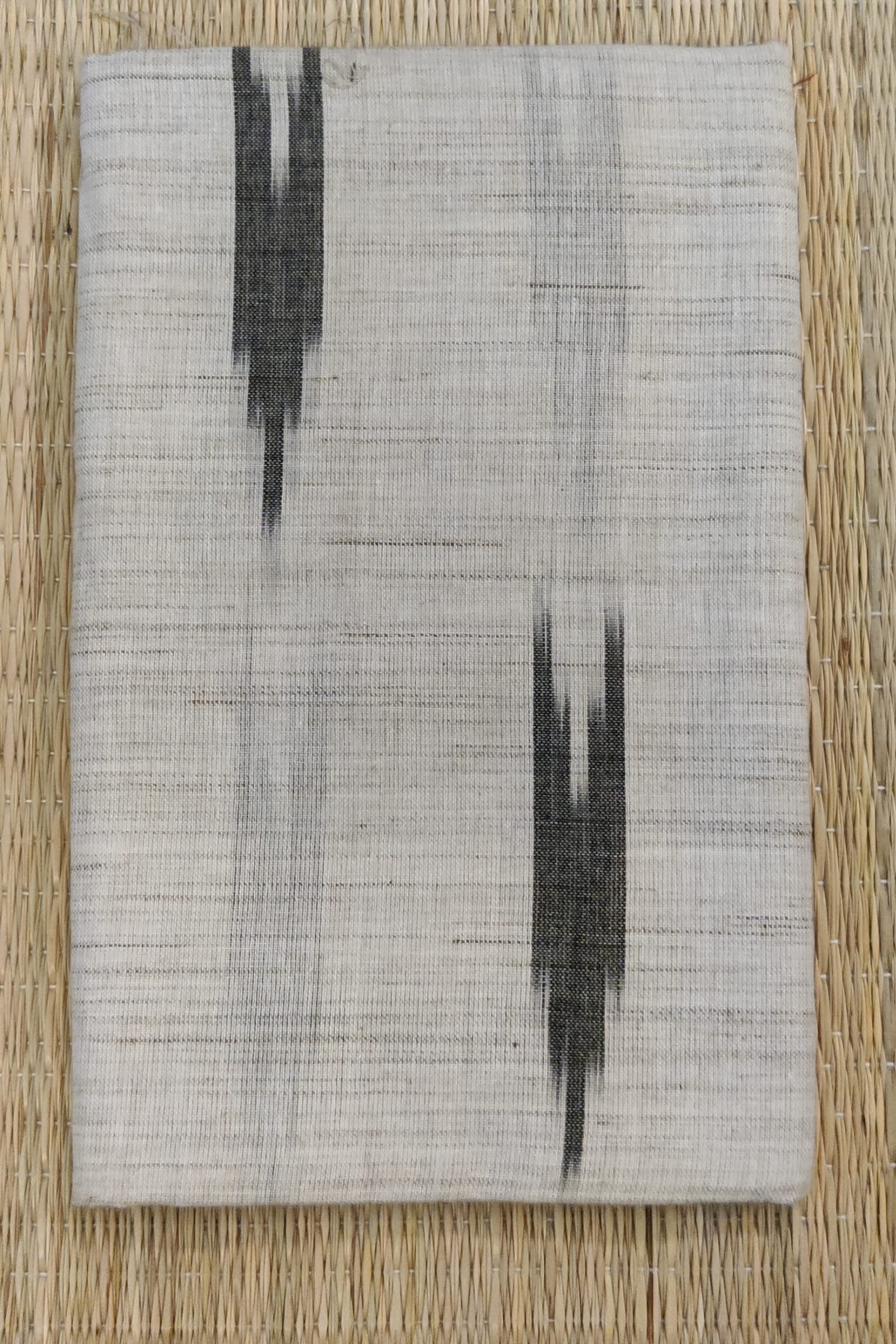 Off White with Grey Lines and Black Motif Ikkat Pure Cotton Blouse Piece - Image 3