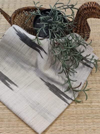 Off White with Grey Lines and Black Motif Ikkat Pure Cotton Blouse Piece