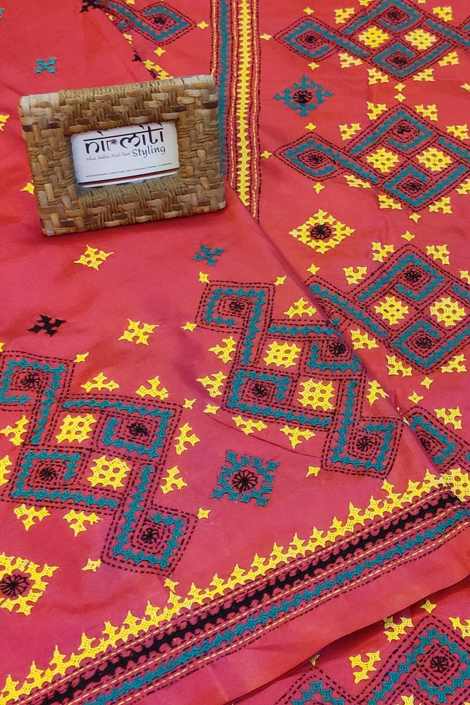 Timeless Embroidery Thread Timeless Threads – Pink and Yellow Semi Silk Kutch Embroidery Saree ...