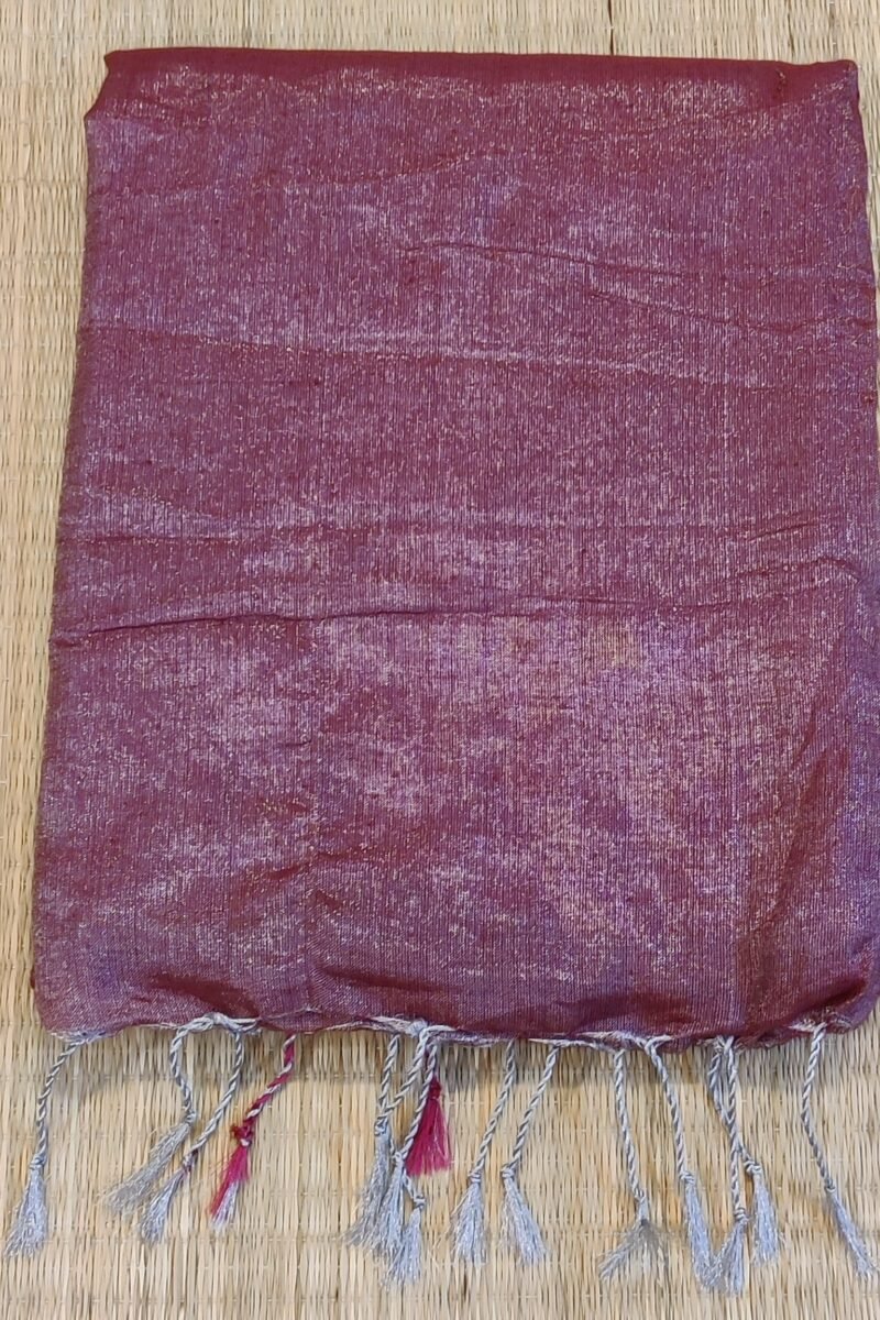 Majestic Khadi: Dull Pink and Silver Plain Khadi Tissue Linen Saree - Image 2