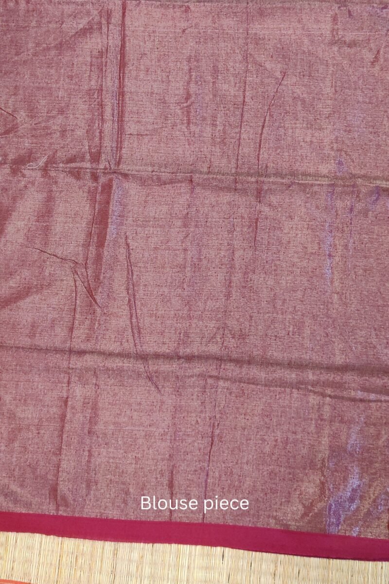 Majestic Khadi: Dull Pink and Silver Plain Khadi Tissue Linen Saree - Image 5