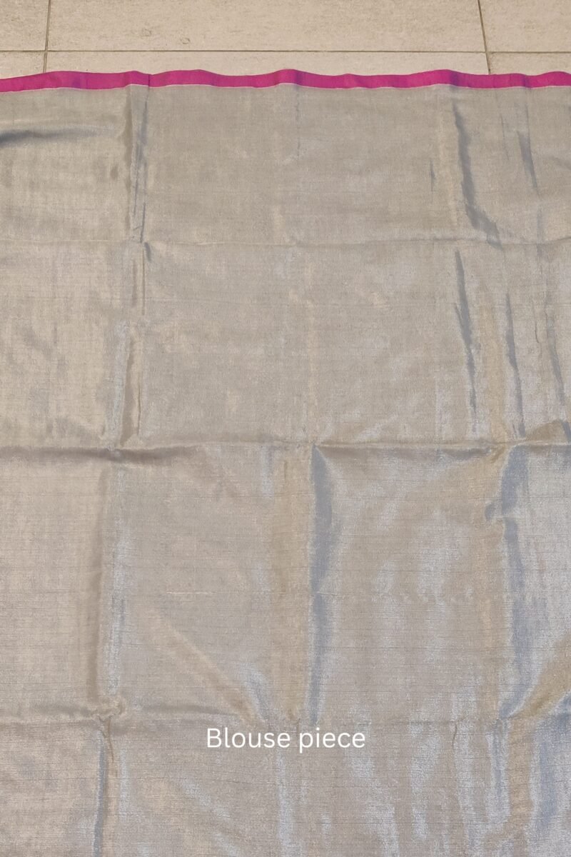 Majestic Khadi: Grey Plain Khadi Tissue Linen Saree - Image 5