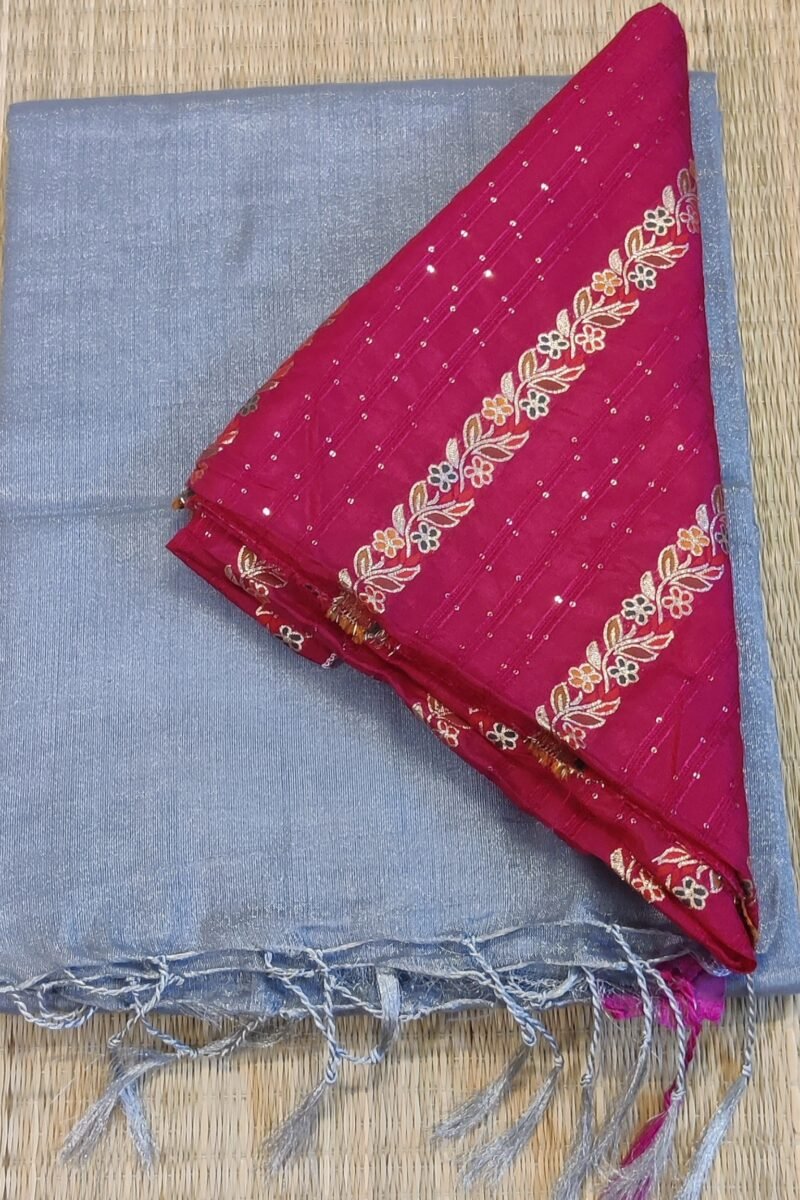 Majestic Khadi: Grey Plain Khadi Tissue Linen Saree