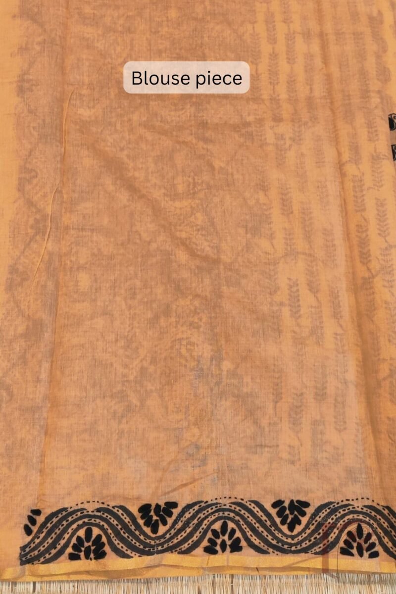 Chanderi Charisma – Light Orange Chanderi Silk Saree with Black Embroidered Mango Motifs and Intricate Printed Pallu - Image 8