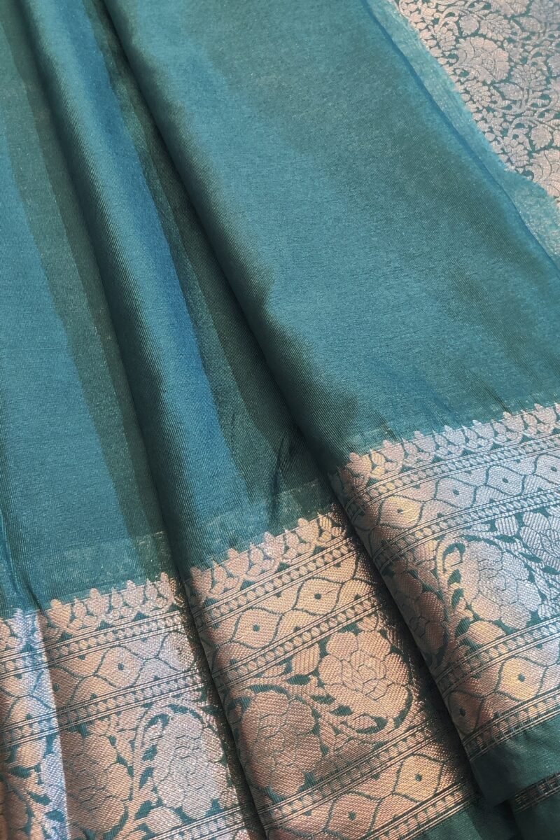 Banarasi Bloom: Sea Green and Silver Zari Banarasi Weave Katan Silk Saree - Image 2