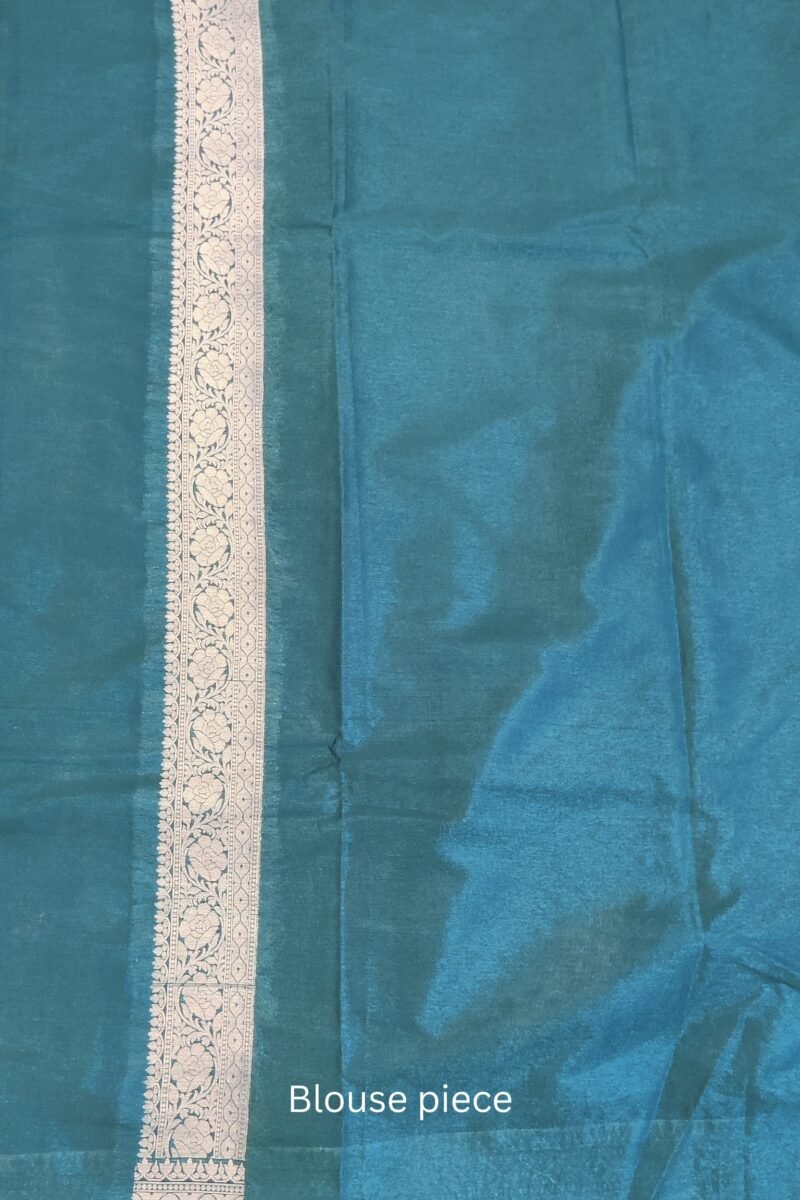 Banarasi Bloom: Sea Green and Silver Zari Banarasi Weave Katan Silk Saree - Image 5