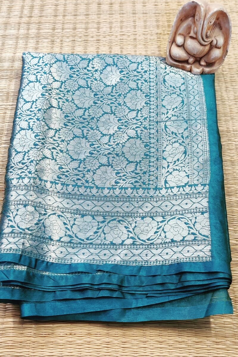 Banarasi Bloom: Sea Green and Silver Zari Banarasi Weave Katan Silk Saree