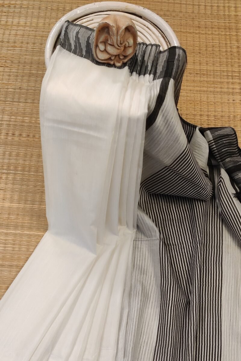 Viscose Vibrance: Pure White and Black Temple Border Kota Viscose Saree - Image 2