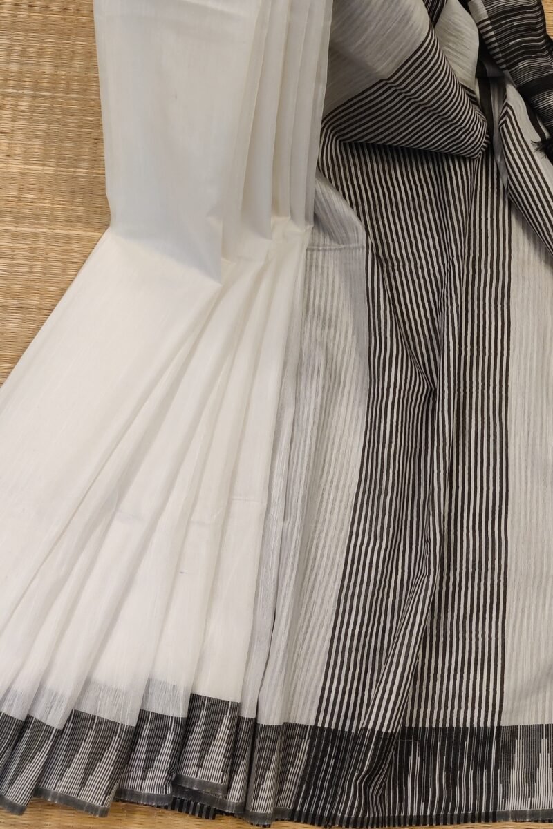 Viscose Vibrance: Pure White and Black Temple Border Kota Viscose Saree - Image 3