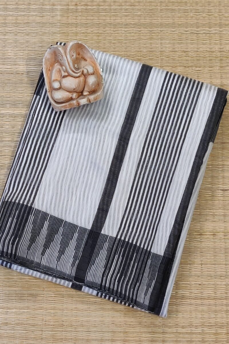 Viscose Vibrance: Pure White and Black Temple Border Kota Viscose Saree