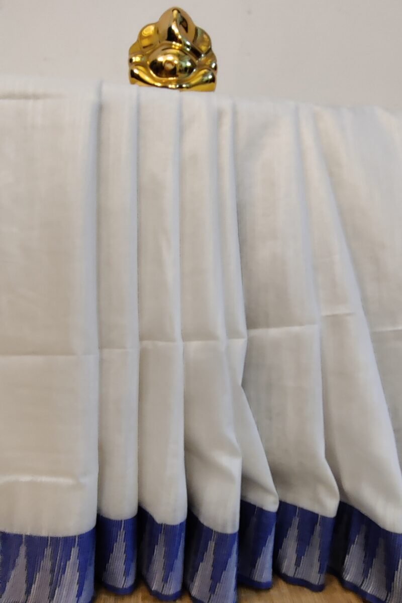 Viscose Vibrance: Pure White and Ink Blue Temple Border Kota Viscose Saree - Image 5