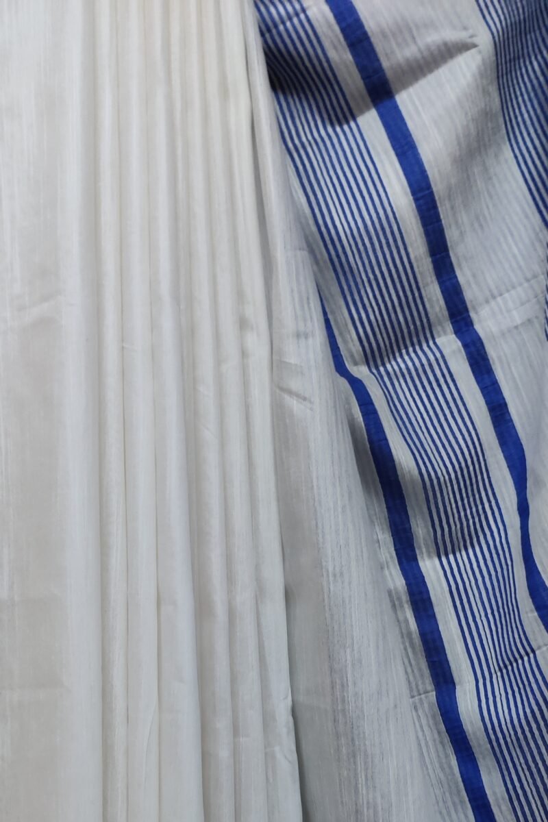 Viscose Vibrance: Pure White and Ink Blue Temple Border Kota Viscose Saree - Image 8