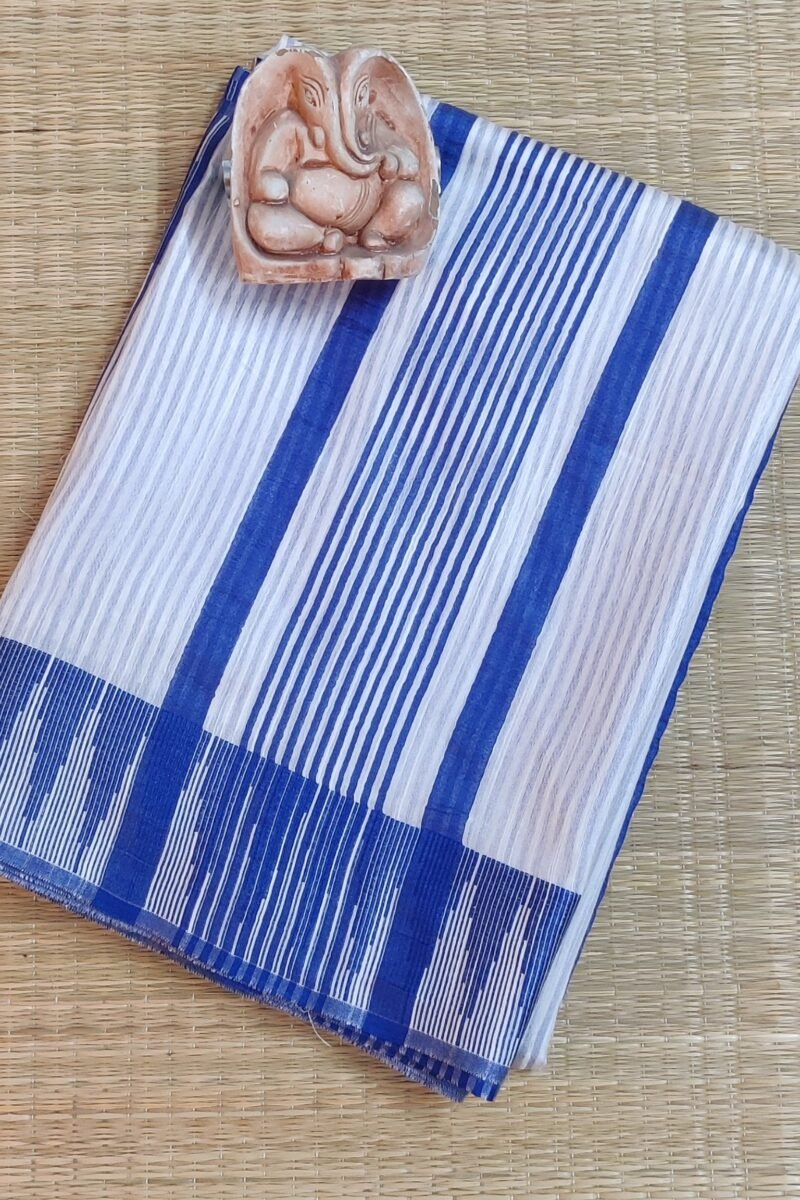Viscose Vibrance: Pure White and Ink Blue Temple Border Kota Viscose Saree