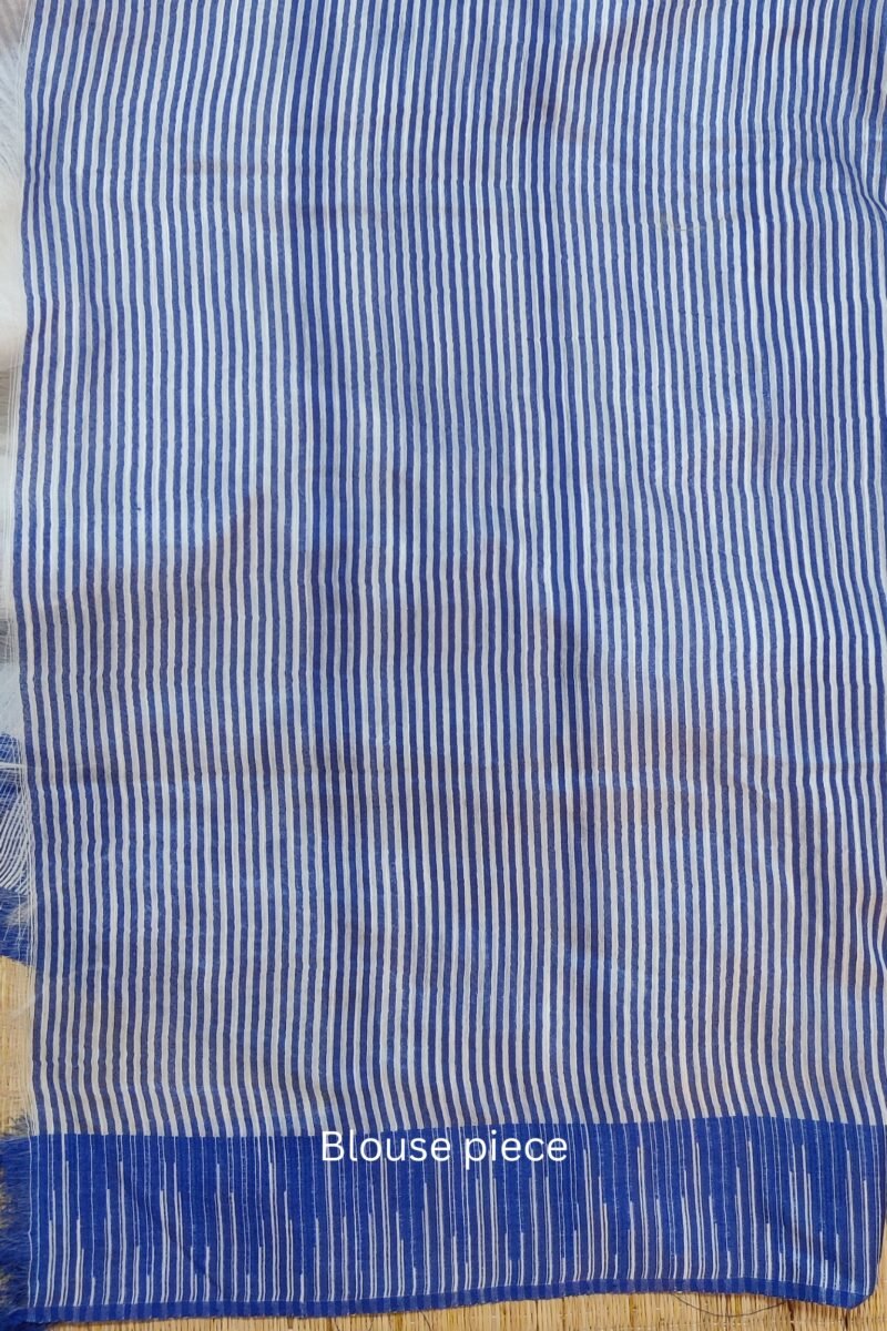 Viscose Vibrance: Pure White and Ink Blue Temple Border Kota Viscose Saree - Image 9