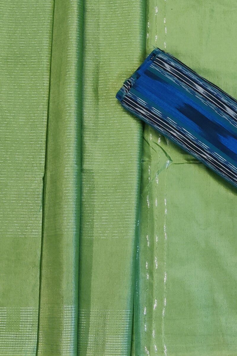 Viscose Vibrance: Parrot Green and White Thread Work Kota Viscose Saree - Image 6