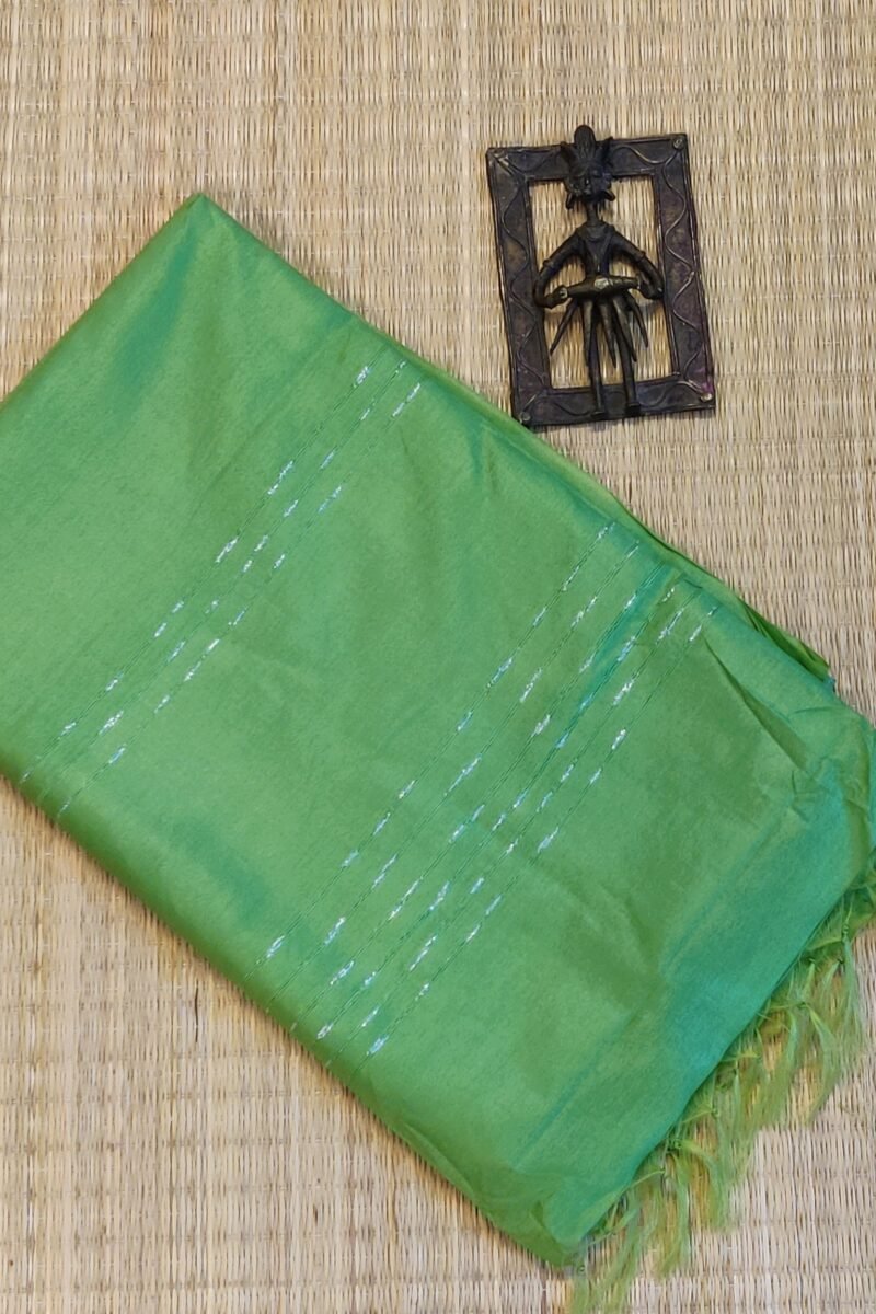 Viscose Vibrance: Parrot Green and White Thread Work Kota Viscose Saree - Image 7
