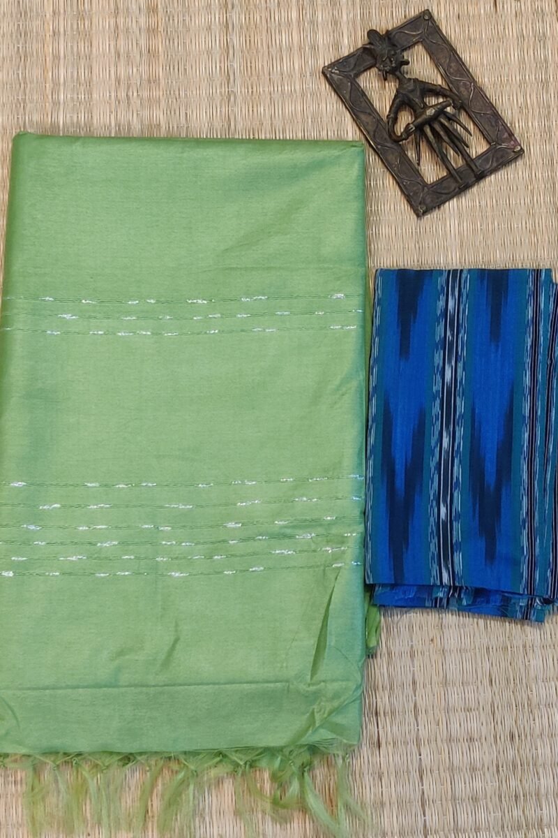 Viscose Vibrance: Parrot Green and White Thread Work Kota Viscose Saree