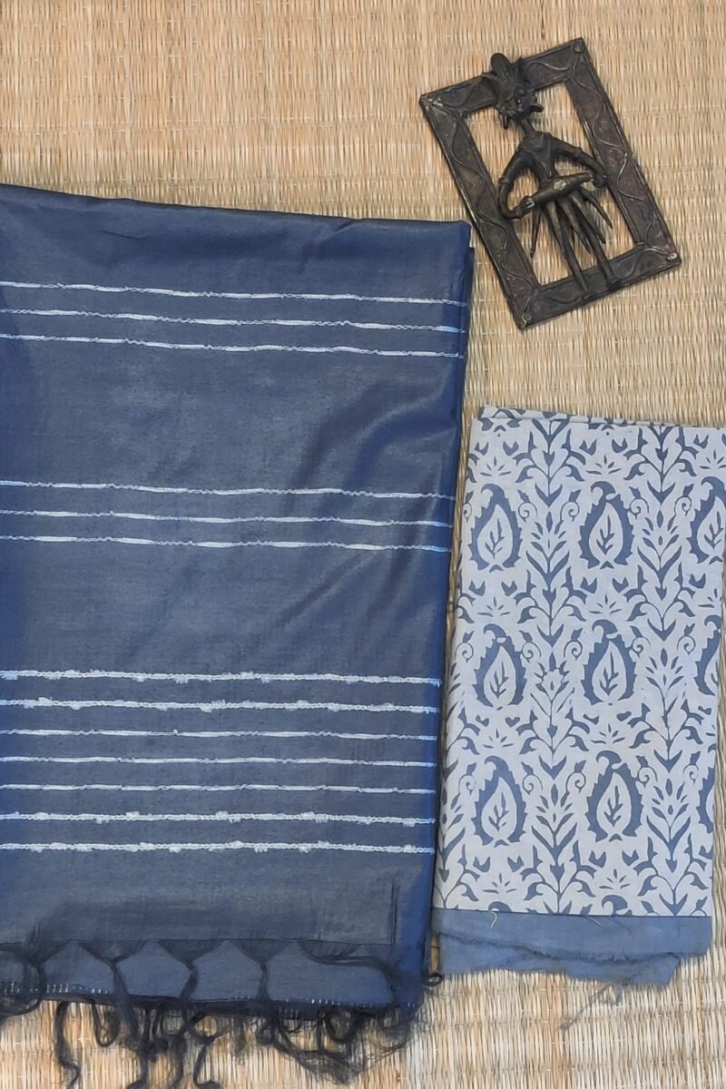 Viscose Vibrance: Grey and White Thread Work Kota Viscose Saree